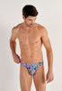 Front view of a men model wearing HO navy print  Comfort Micro Briefs