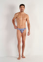 Full-body view of a men model wearing HO navy print  Comfort Micro Briefs