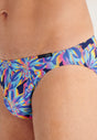Close-up view of a men model wearing HO navy print  Comfort Micro Briefs