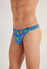 Close-up view of a men model wearing HO blue print  G-String