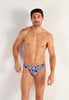 Front view of a men model wearing HO navy print  G-String