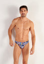 Front view of a men model wearing HO navy print  G-String