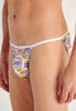 Close-up view of a men model wearing HO white print  Tanga Briefs