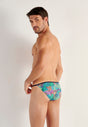 Back view of a men model wearing HO multico print  Tanga Briefs
