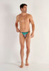 Full-body view of a men model wearing HO multico print  Tanga Briefs