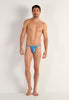 Full-body view of a men model wearing HO blue print  Tanga Briefs