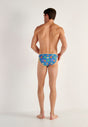 General view of a men model wearing HO blue print  Tanga Briefs
