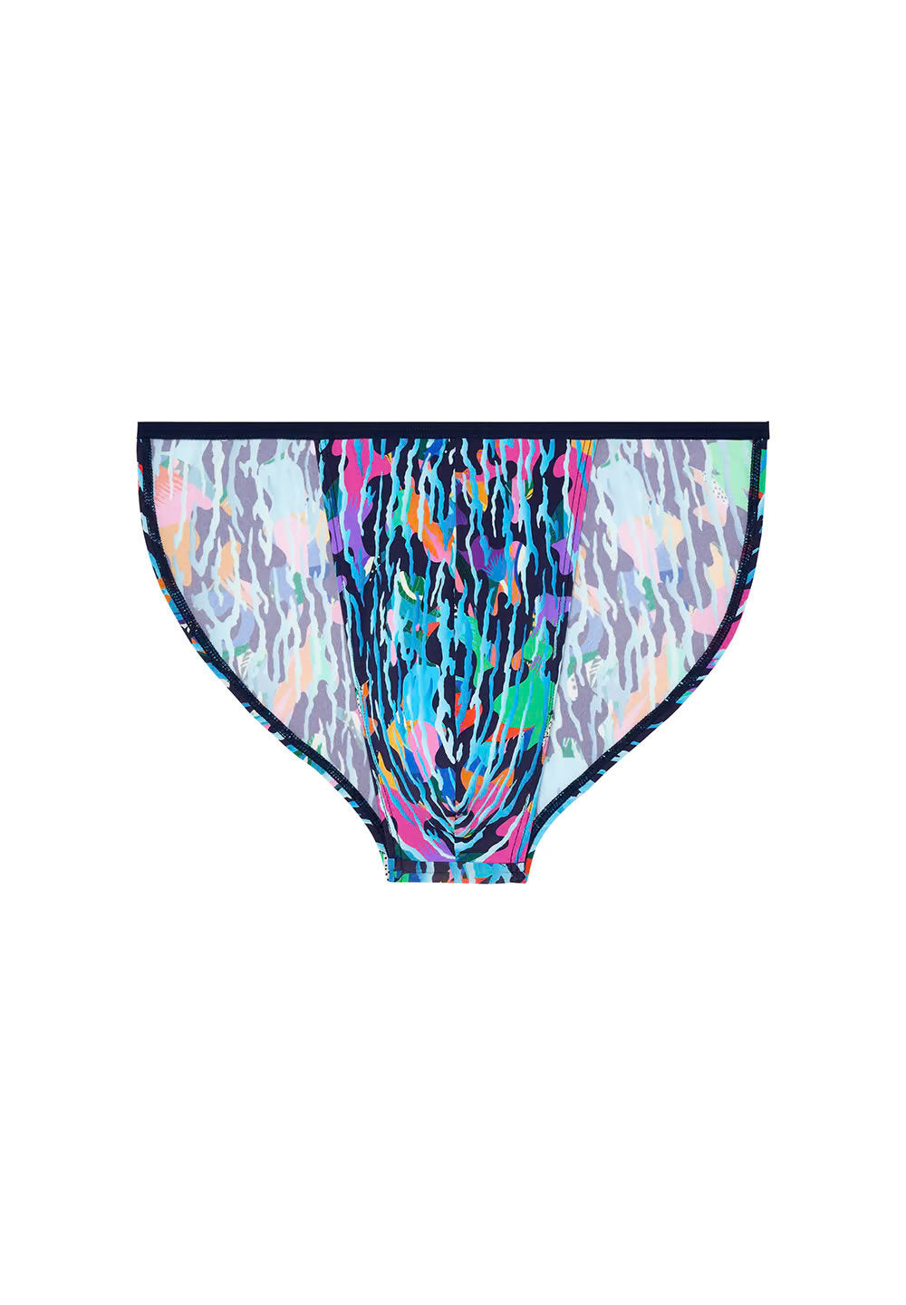 Front cutout view of HO navy blue print  Tanga Briefs