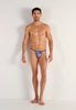 Full-body view of a men model wearing HO navy print  Tanga Briefs