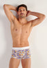 Front view of a men model wearing HO white print  Trunk