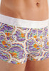 Close-up view of a men model wearing HO white print  Trunk