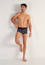 Full-body view of a men model wearing HO black print  Trunk