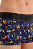 Close-up view of a men model wearing HO black print  Trunk