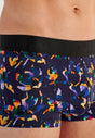 Close-up view of a men model wearing HO black print  Trunk