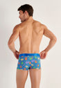 Back view of a men model wearing HO blue print  Trunk