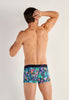 Back view of a men model wearing HO navy blue print  Trunk
