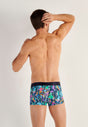 Back view of a men model wearing HO navy blue print  Trunk