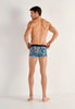 General view of a men model wearing HO navy blue print  Trunk