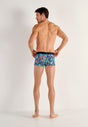General view of a men model wearing HO navy blue print  Trunk