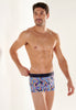 Front view of a men model wearing HO navy print  Trunk