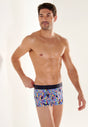 Front view of a men model wearing HO navy print  Trunk