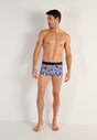 Full-body view of a men model wearing HO navy print  Trunk