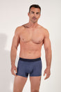 Front view of a men model wearing HO navy print modal/viscose/tencel Boxer Briefs HO1