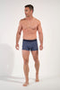 Full-body view of a men model wearing HO navy print modal/viscose/tencel Boxer Briefs HO1