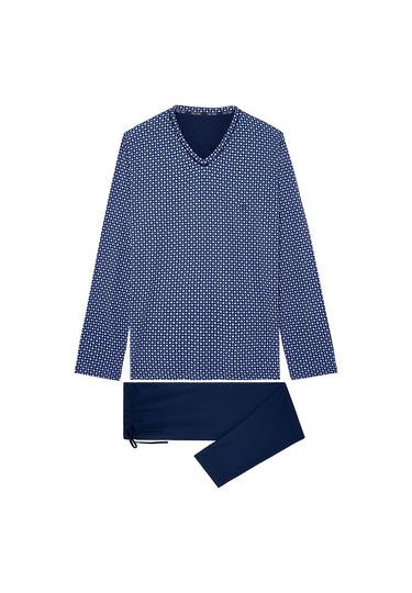 Front cutout view of HO navy print cotton Long Sleepwear