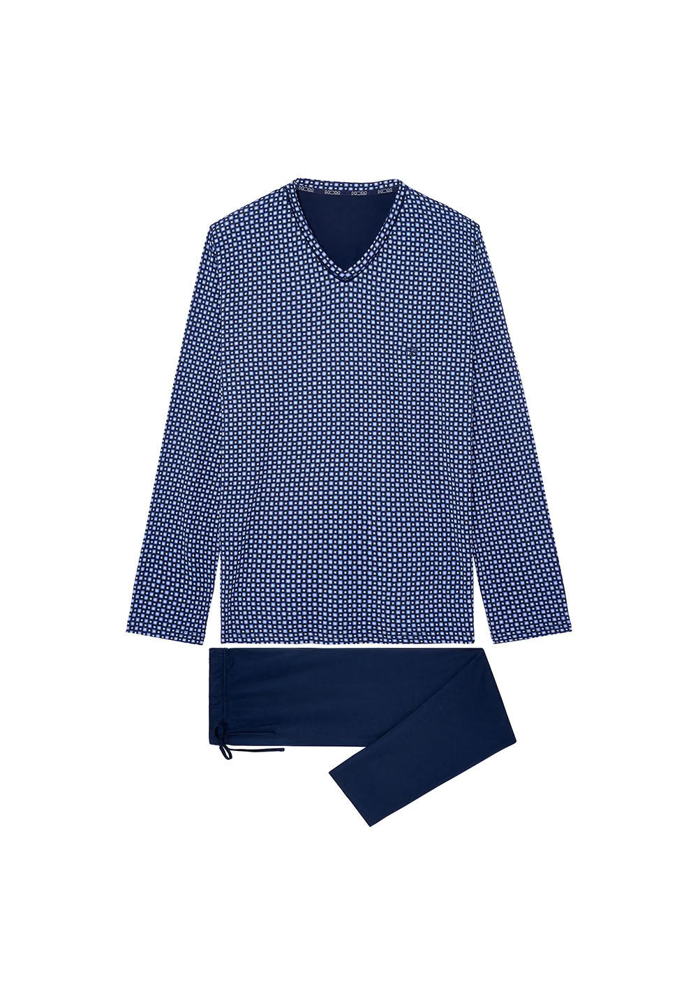 Front cutout view of HO navy print cotton Long Sleepwear