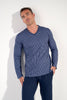 General view of a men model wearing HO navy print cotton Long Sleepwear