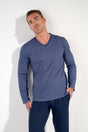 General view of a men model wearing HO navy print cotton Long Sleepwear