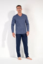 Full-body view of a men model wearing HO navy print cotton Long Sleepwear