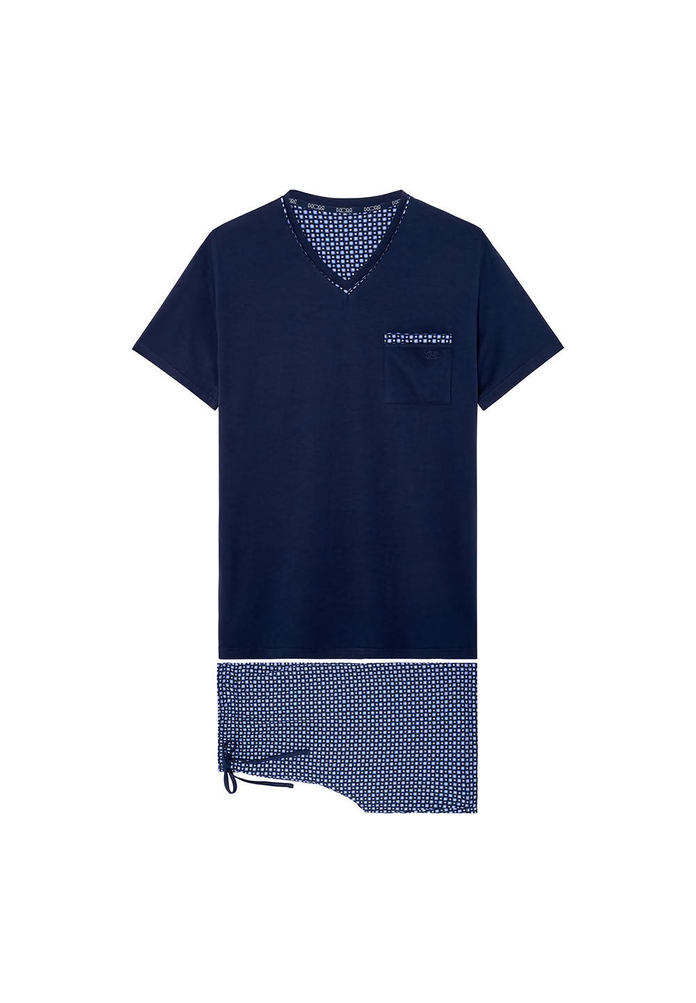 Front cutout view of HO navy print cotton Short Sleepwear