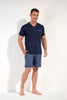 Full-body view of a men model wearing HO navy print cotton Short Sleepwear