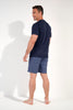 General view of a men model wearing HO navy print cotton Short Sleepwear
