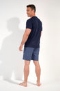 General view of a men model wearing HO navy print cotton Short Sleepwear