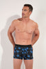 Front view of a men model wearing HO black print modal/viscose/tencel Boxer Briefs