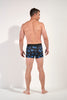 General view of a men model wearing HO black print modal/viscose/tencel Boxer Briefs