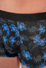 Close-up view of a men model wearing HO black print modal/viscose/tencel Boxer Briefs