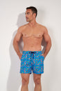 Front view of a men model wearing HO blue print  Beach Boxer
