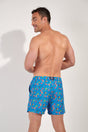 Back view of a men model wearing HO blue print  Beach Boxer