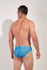 Back view of a men model wearing HO blue print  Swim Mini Briefs