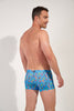 Back view of a men model wearing HO blue print  Swim Shorts