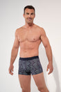 General view of a men model wearing HO navy print modal/viscose/tencel Boxer Briefs HO1