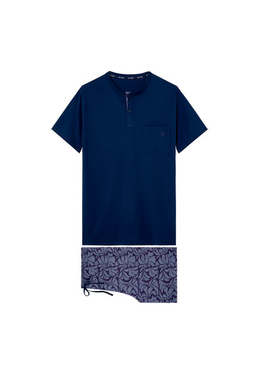 Front cutout view of HO navy print cotton Short Sleepwear