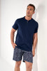 General view of a men model wearing HO navy print cotton Short Sleepwear