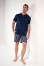 Full-body view of a men model wearing HO navy print cotton Short Sleepwear