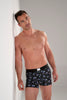 Front view of a men model wearing HO black print modal/viscose/tencel Boxer Briefs