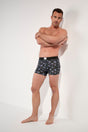 General view of a men model wearing HO black print modal/viscose/tencel Boxer Briefs